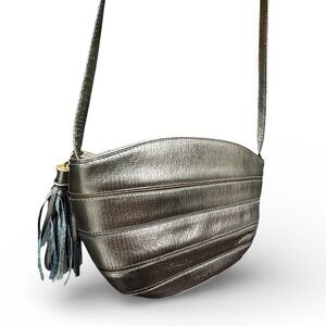 Vintage Sharif Silver Metallic Leather Shoulder Bag – Made in USA